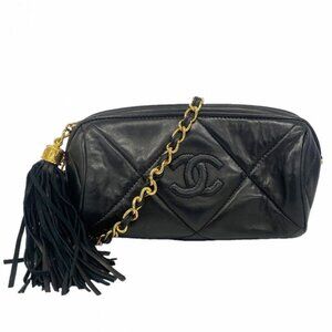 Chanel Shoulder Bag Lambskin Black Gold